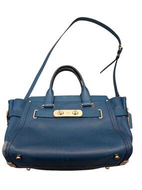 Coach Swagger 27 Carryall Pebbled Leather Blue Handbag Crossbody Strap